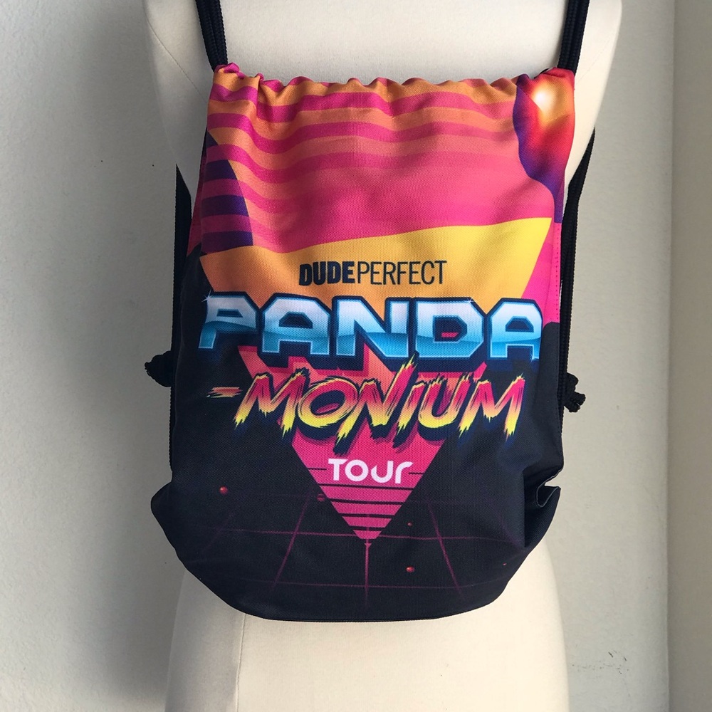 Dude Perfect Panda Monium Tour Unisex Drawstring Backpack Sackpack Sports Bag